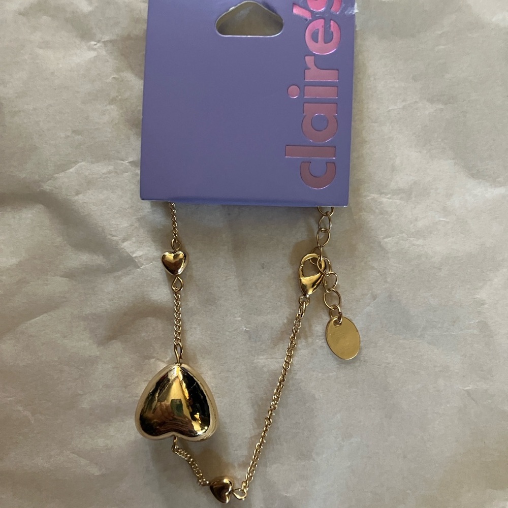 Claire's Shiny Gold Heart Charm Bracelet
